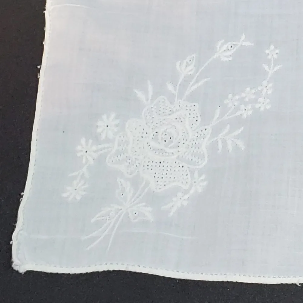 Vintage White Rose Handkerchief